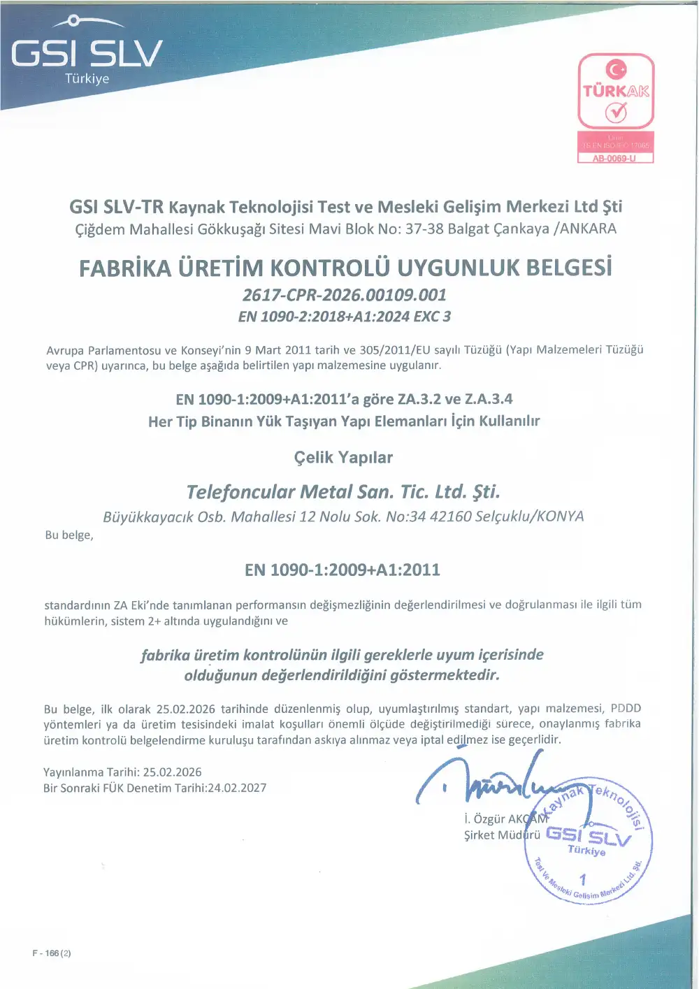 EN 1090-1:2009+A1:2011 belgesi