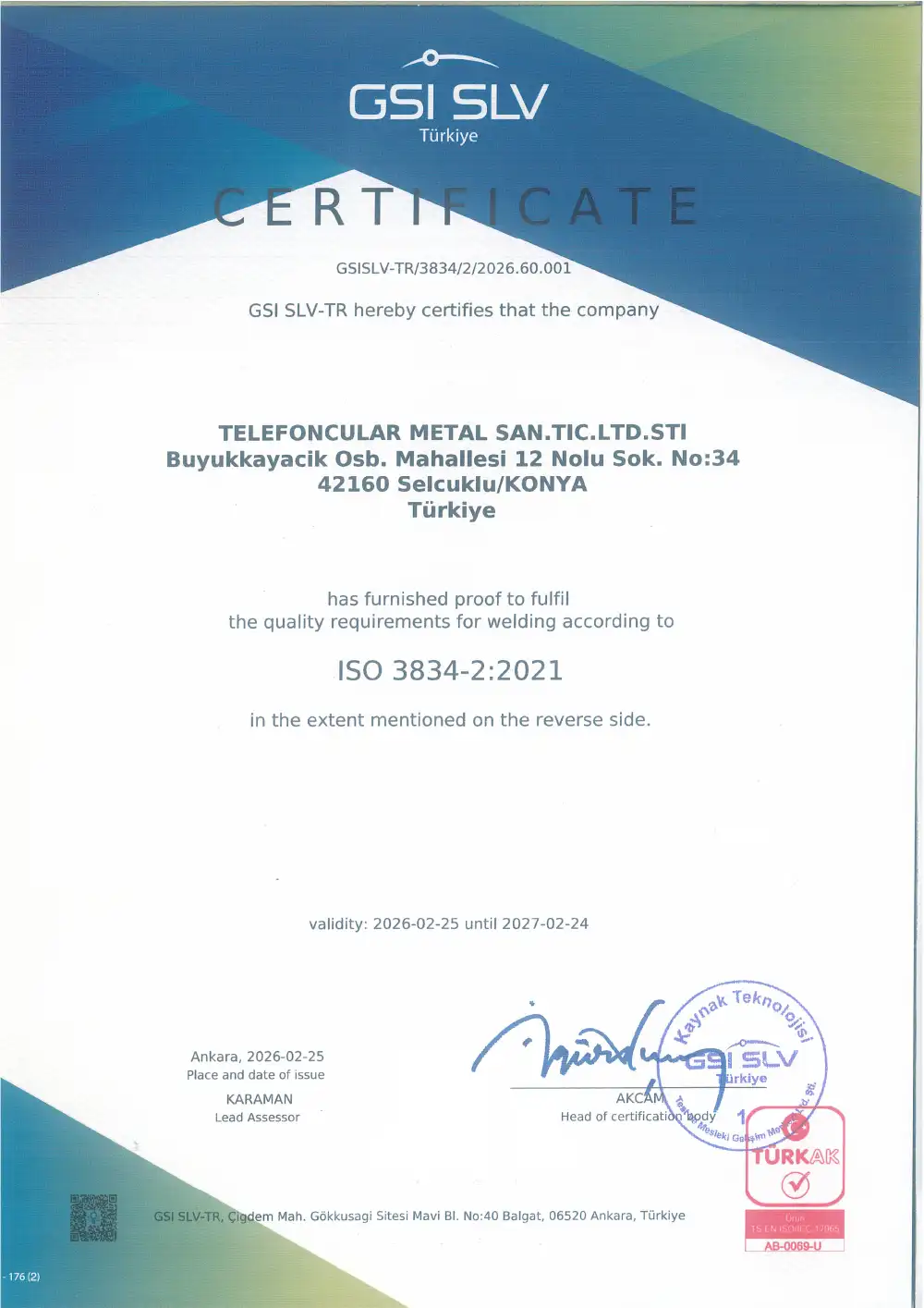 ISO 3834-2:2021 belgesi