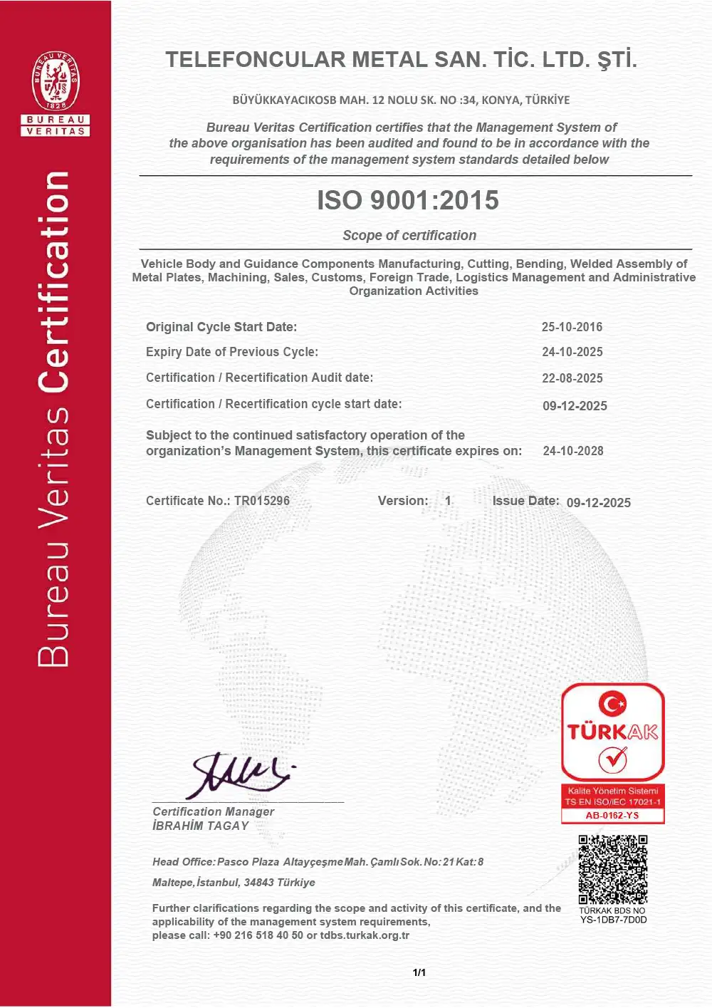 ISO 9001:2015 belgesi